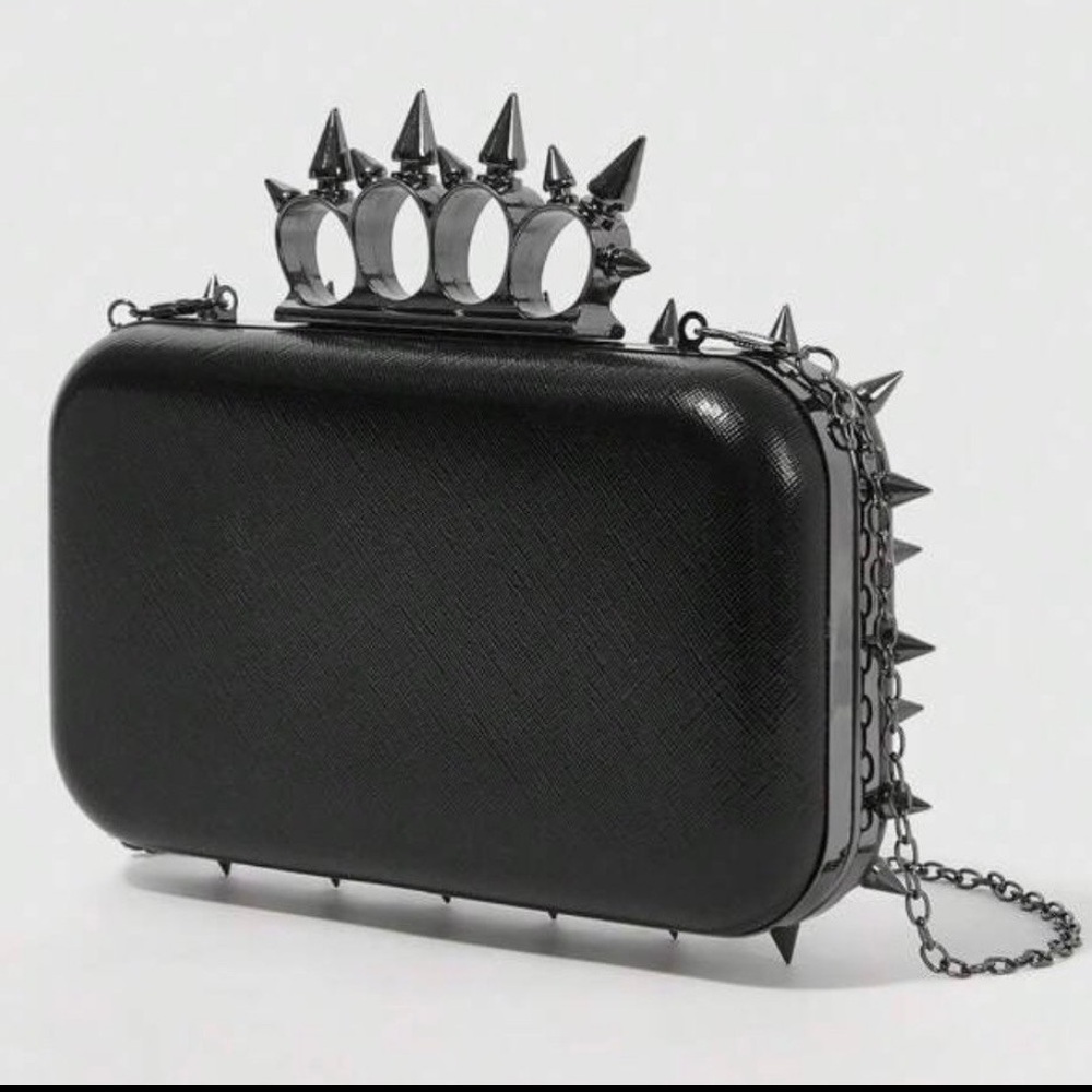 Spike Knuckle Ring Black Clutch Crossbody - Picture 4 of 7